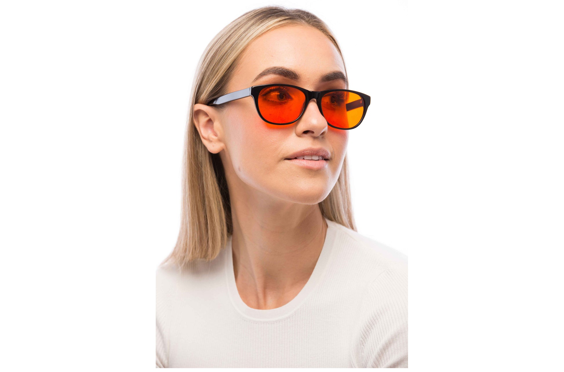 Woman Wearing Morris Blue Light Blocking Glasses Readers