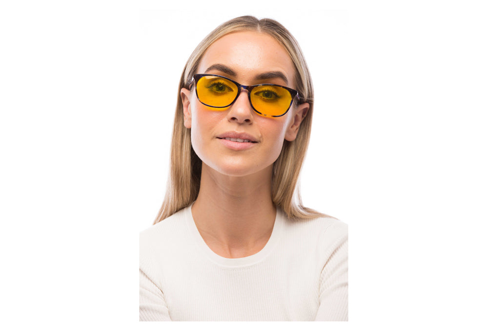 Woman Wearing Galaxy Light Sensitivity Glasses Readers