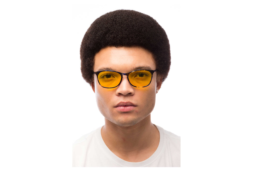 Man Wearing Galaxy Light Sensitivity Glasses Readers