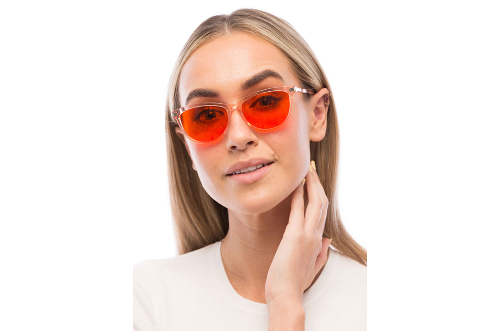 Woman Wearing Melissa Blue Light Blocking Glasses Readers