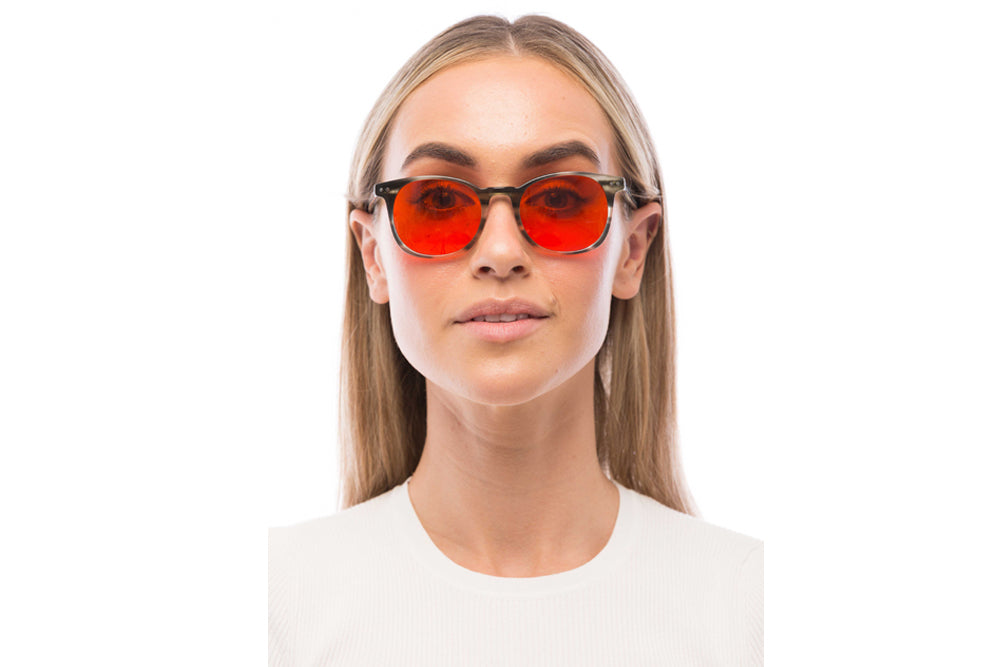Woman Wearing Arrow Blue Light Blocking Glasses Prescription