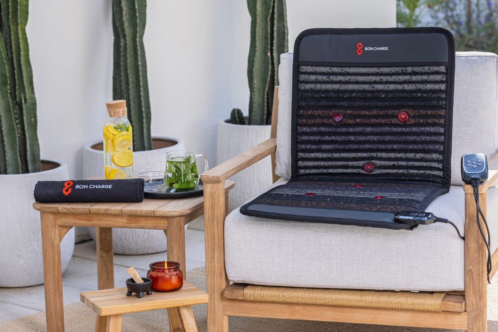 Infrared PEMF Mat Demi Laying Flat on Chair