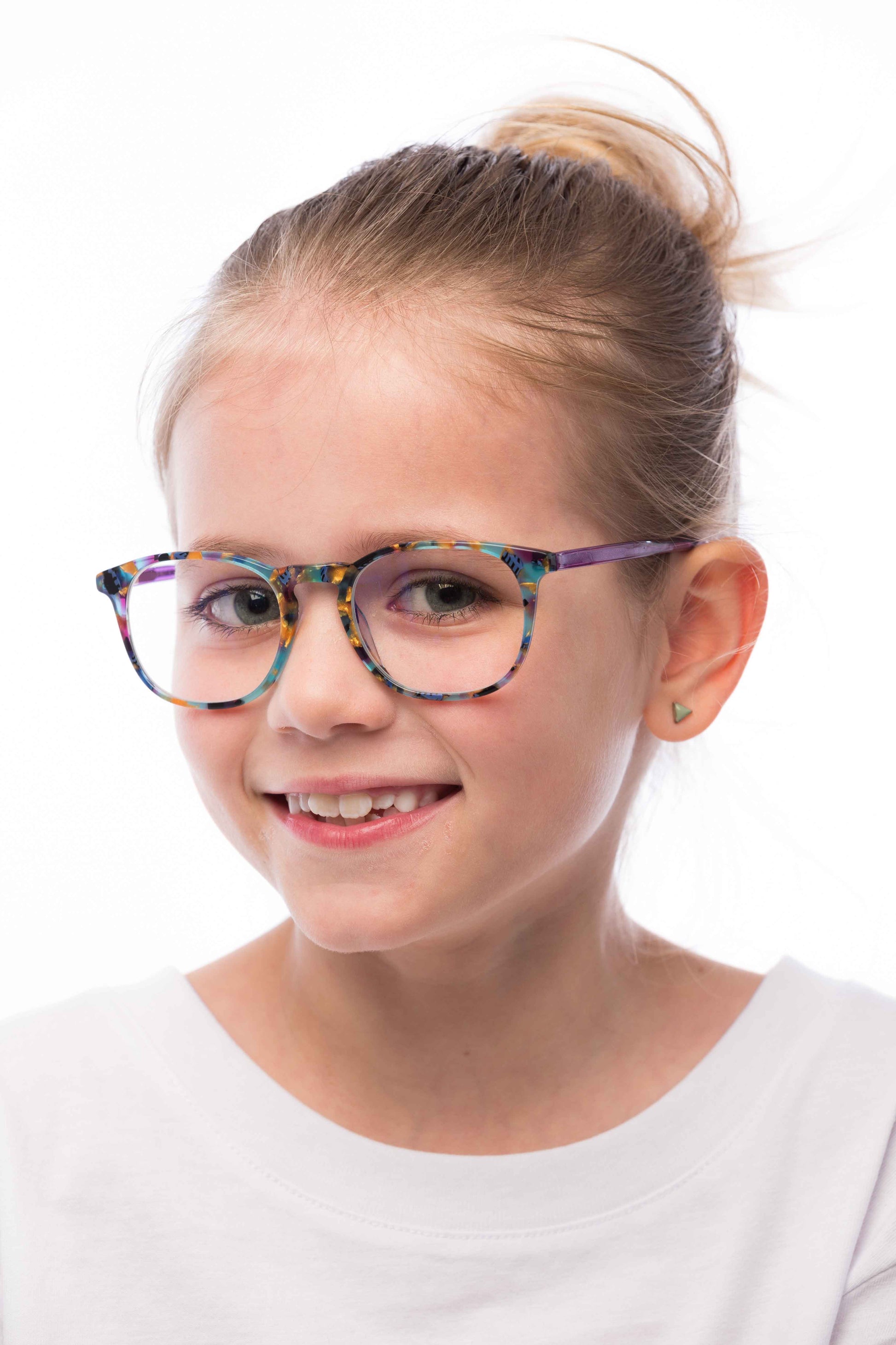 Girl Wearing Elsa Computer Glasses, Angled View