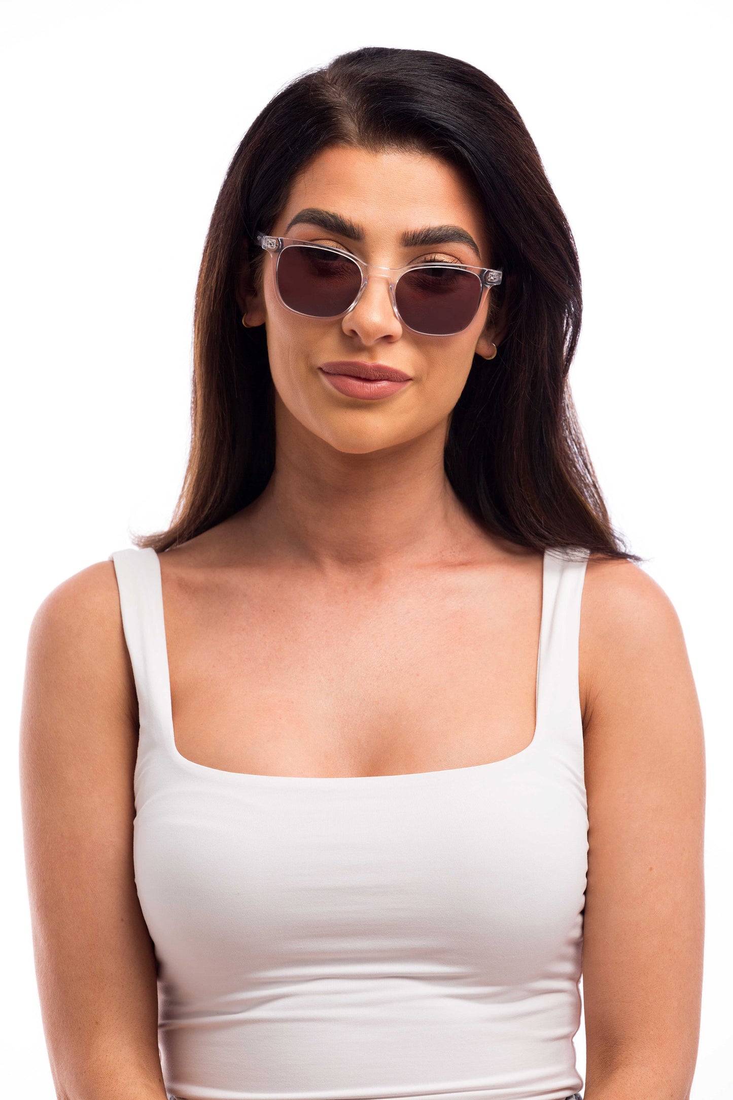 Woman Wearing Crystal Sunglasses Readers (Brown)