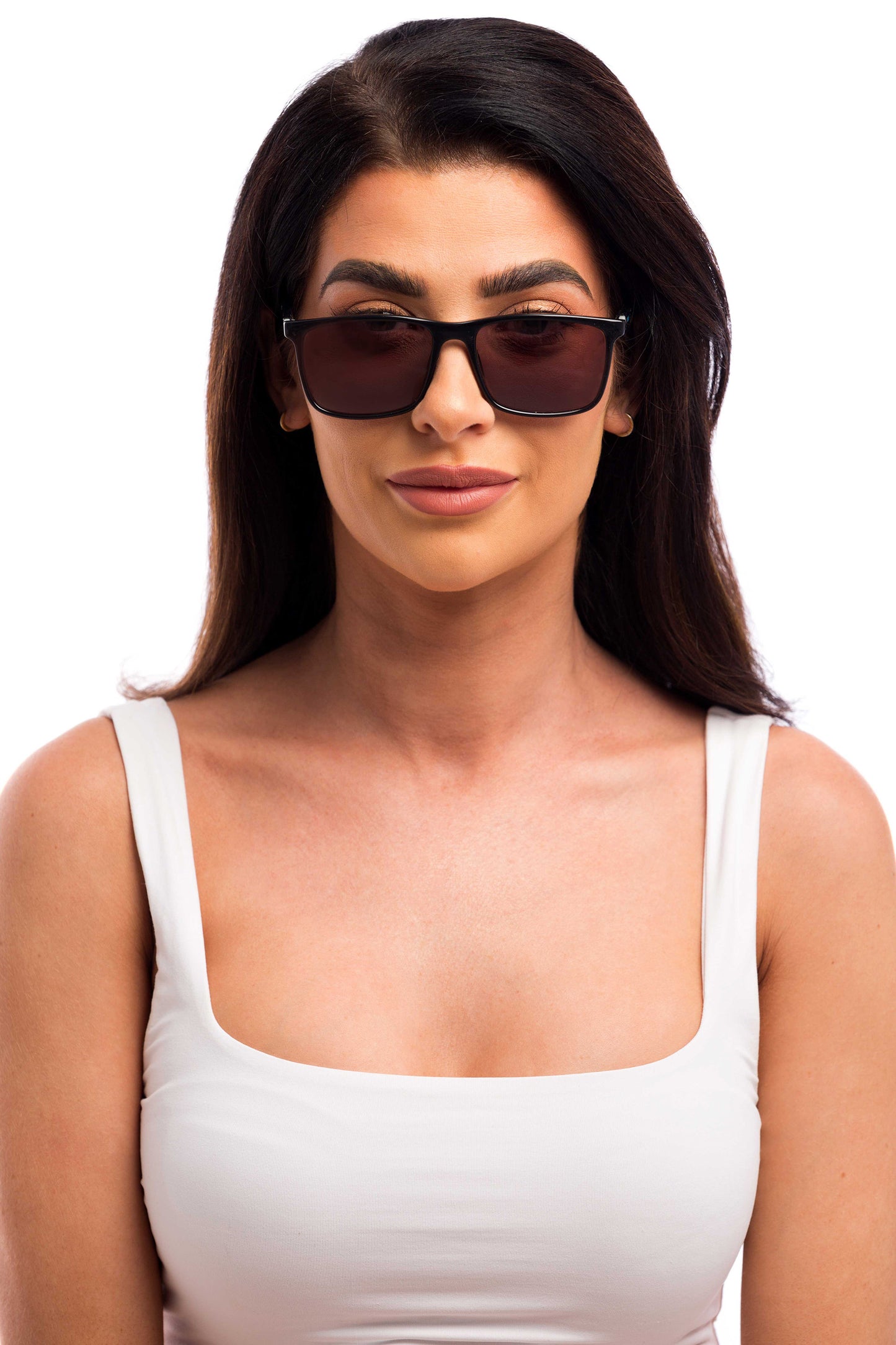 Woman Wearing Brooklyn Sunglasses Prescription (Brown)