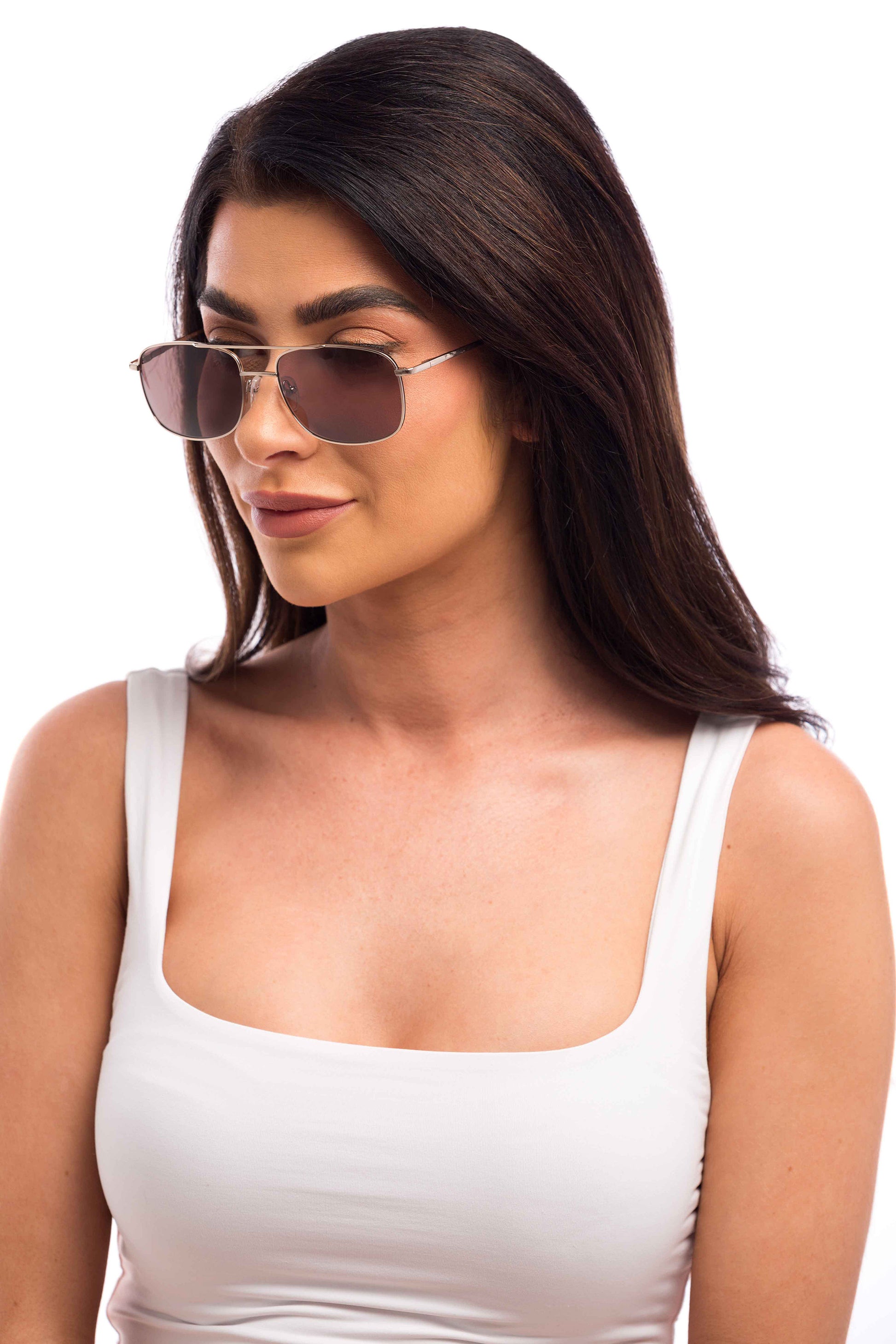 Woman Wearing Magnum Sunglasses Readers (Brown)